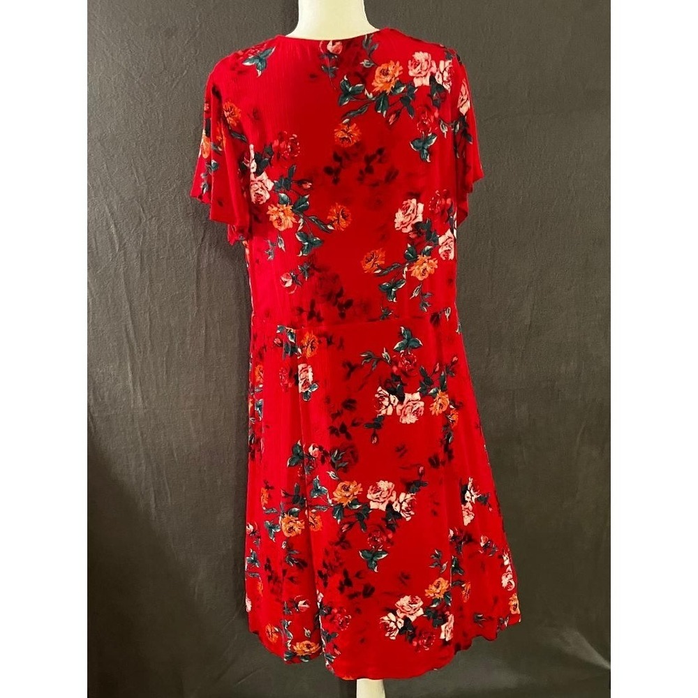 Torrid Women's 3X Red Floral Boho Flutter Sleeve Lace Up Eyelet Neck Dress Lined - Picture 3 of 9